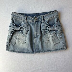 Y2K Shein Mod Women's Fashionable Bowknot Denim Micro Mini Skirt Sz 4 Coquette